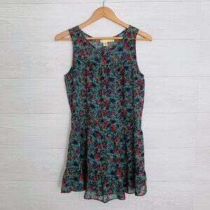 Pins & Needles - Dark floral sleeveless sheer tiered top mini dress, S